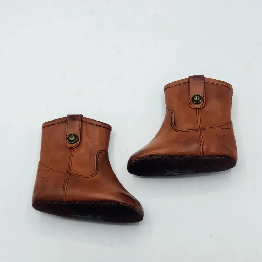 Frye Cognac Leather Infant Baby‎ Soft Sole Crib Shoes Booties Size 1 (YTH1)